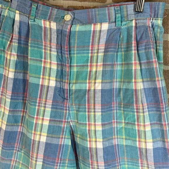 Talbots Plaid Cotton Shorts Size 14 Vintage Pleated - Picture 2 of 7